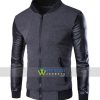 Stand Collar Single Breasted Slim Fit Men's Baseball Jacket Grey