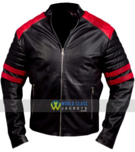 Fight Club Brad Pitt Black and Red Biker Leather Jacket