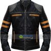 Cafe Racer Retro Striped Vintage Distressed Biker Quilted Black Leather Jacket