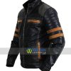 Retro Striped Vintage Cafe Racer Distressed Biker Quilted Black Leather Jacket