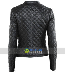 Women Biker Quilted Diamond Black Leather Jacket