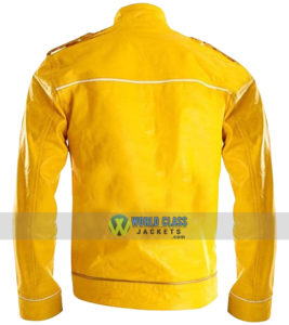 Freddie Mercury Mens Stylish Concert Strap Yellow Synthetic Leather Jacket