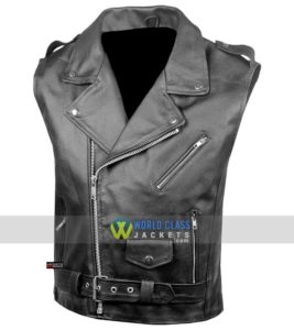 Men's Classic Leather Motorcycle Biker Concealed Carry Black Vintage Vest