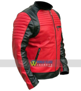 Men's Quilted Red and Black Faux Leather Designer Biker Jacket