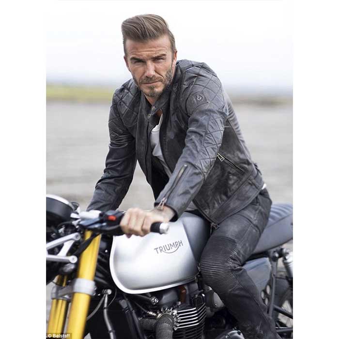 Shop David Beckham Cafe Racer Black Leather Jacket at Discount